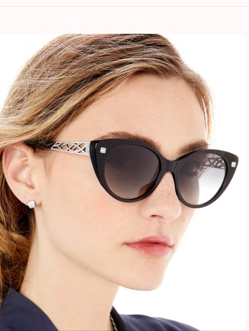 Brighton Meridian Zenith Black Cat Eye Sunglasses w/ Floral Case Like New